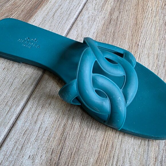 Hermes Aloha Green Rubber Sliders Sandals Eur. 36 - Picture 4 of 12